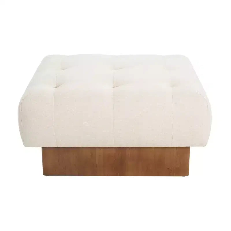 Pouffe carré capitonné en lin Joren Modern de Christopher Knight Home en bois d'hévéa