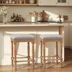 Subrtex 26.6Counter & Bar Solid Wood Backless Stool, Linen Upholstered with Nailhead Trim, Rustic Solid Wood Frame for Kitchen & Home Bar (Set of 2)