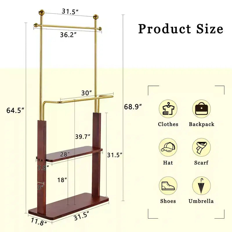 GDFStudio Nira Portemanteau double couche rustique en acier inoxydable avec étagère ouverte