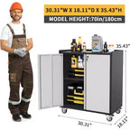 Meuble de rangement métallique verrouillable de 89,9 cm de haut avec porte - Armoire roulante de garage avec étagères et plan de travail supérieur (motif de clôture) pour garage, maison, bureau