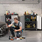 Meuble de rangement métallique verrouillable de 89,9 cm de haut avec porte - Armoire roulante de garage avec étagères et plan de travail supérieur (motif de clôture) pour garage, maison, bureau