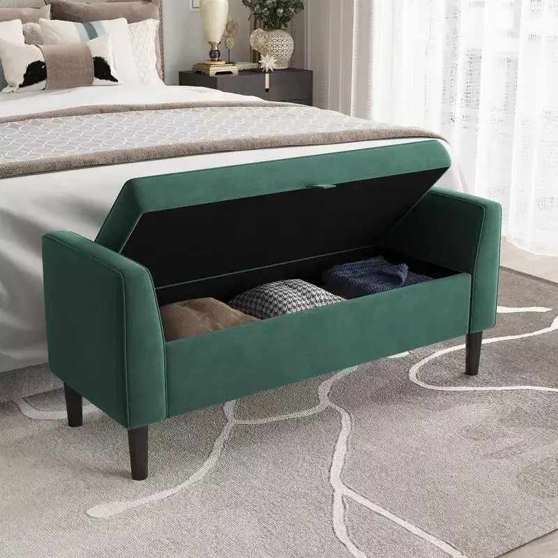 Banc de rangement Ottoman de 46,5 po – Banc de bout de lit rembourré avec capitonnage pour chambre à coucher, entrée
