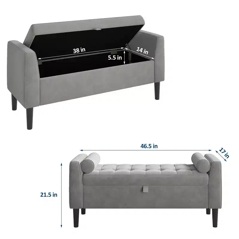 Banc de rangement Ottoman de 46,5 po – Banc de bout de lit rembourré avec capitonnage pour chambre à coucher, entrée