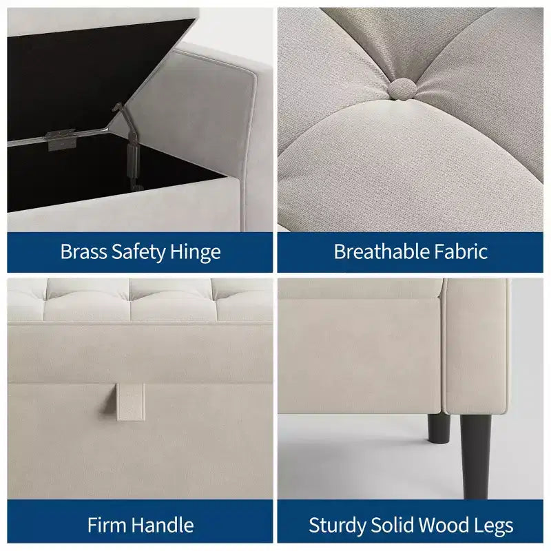 Banc de rangement Ottoman de 46,5 po – Banc de bout de lit rembourré avec capitonnage pour chambre à coucher, entrée