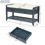 Banc de rangement d'entrée avec étagère à chaussures, 2 tiroirs et coussin, banc à chaussures pour entrée, couloir, hall d'entrée, salon, banc de bout de lit pour chambre à coucher