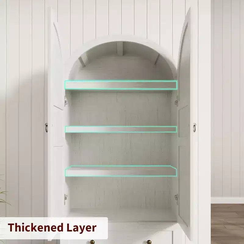 Meuble de cuisine de 72 po de haut avec portes et tiroirs en bois/verre, étagères de rangement en bois, grande armoire autoportante de style ferme pour la salle à manger