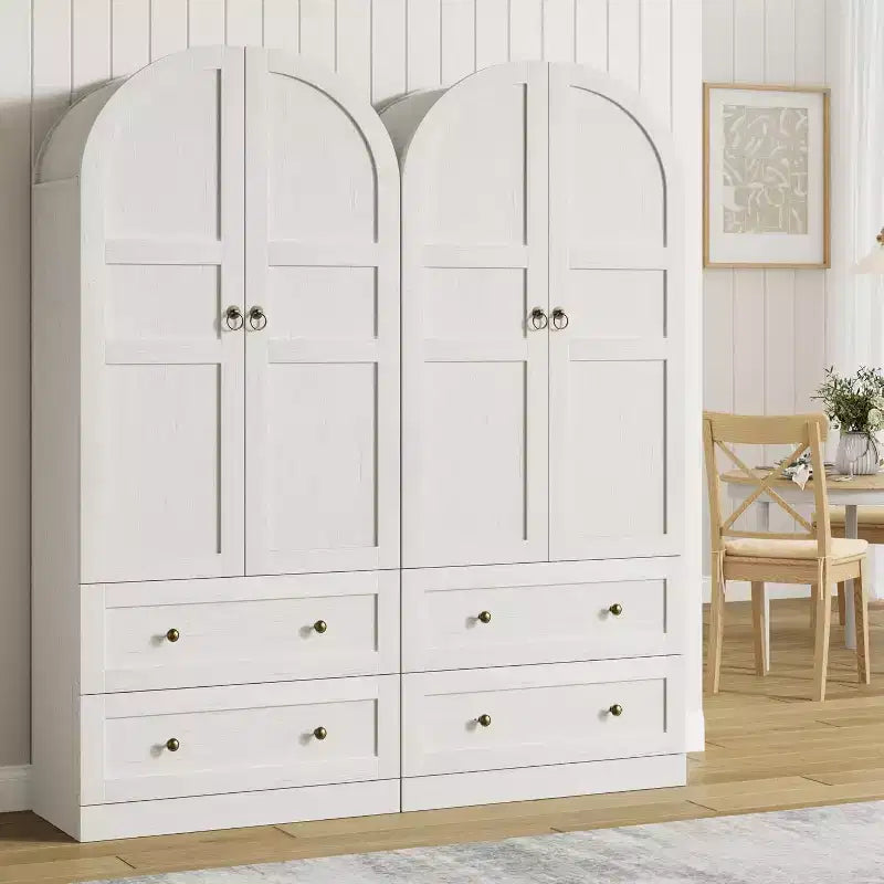 Meuble de cuisine de 72 po de haut avec portes et tiroirs en bois/verre, étagères de rangement en bois, grande armoire autoportante de style ferme pour la salle à manger