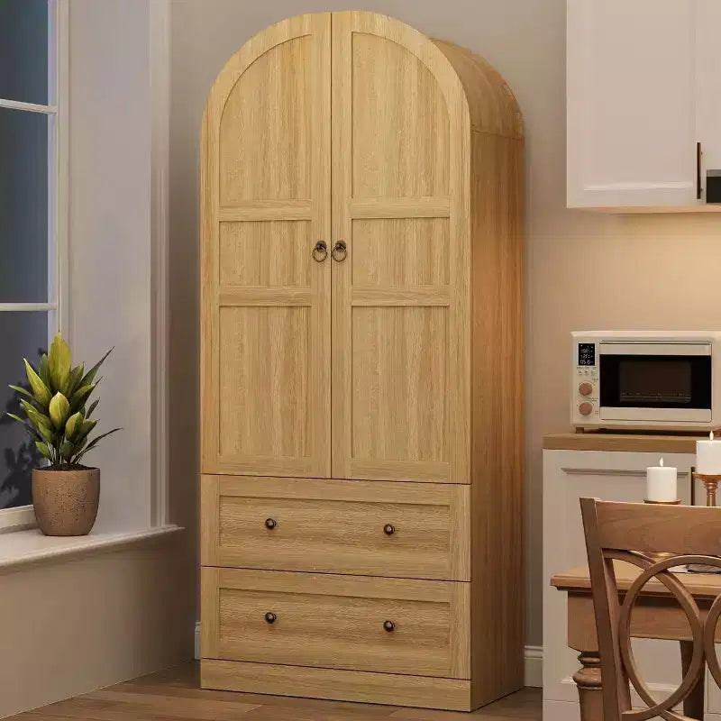 Meuble de cuisine de 72 po de haut avec portes et tiroirs en bois/verre, étagères de rangement en bois, grande armoire autoportante de style ferme pour la salle à manger