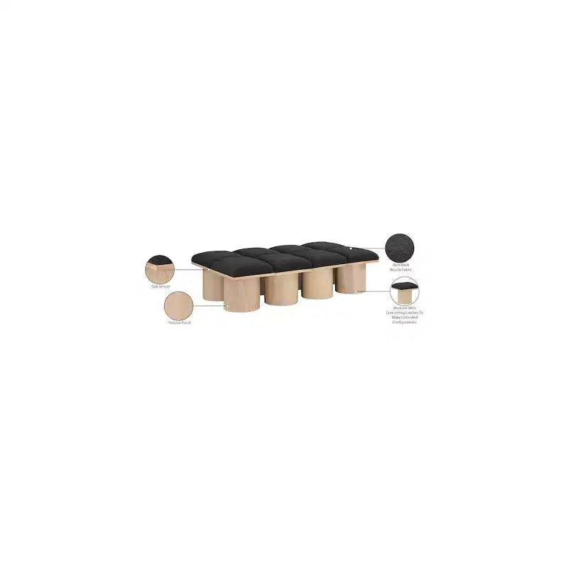 Banc Meridian Furniture Pavilion en tissu bouclé noir