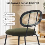 Lot de 2 chaises de salle à manger - Rembourrage en velours, style moderne du milieu du siècle, dossier en rotin, pieds en métal robustes, parfaites pour la cuisine, le salon, la réception.