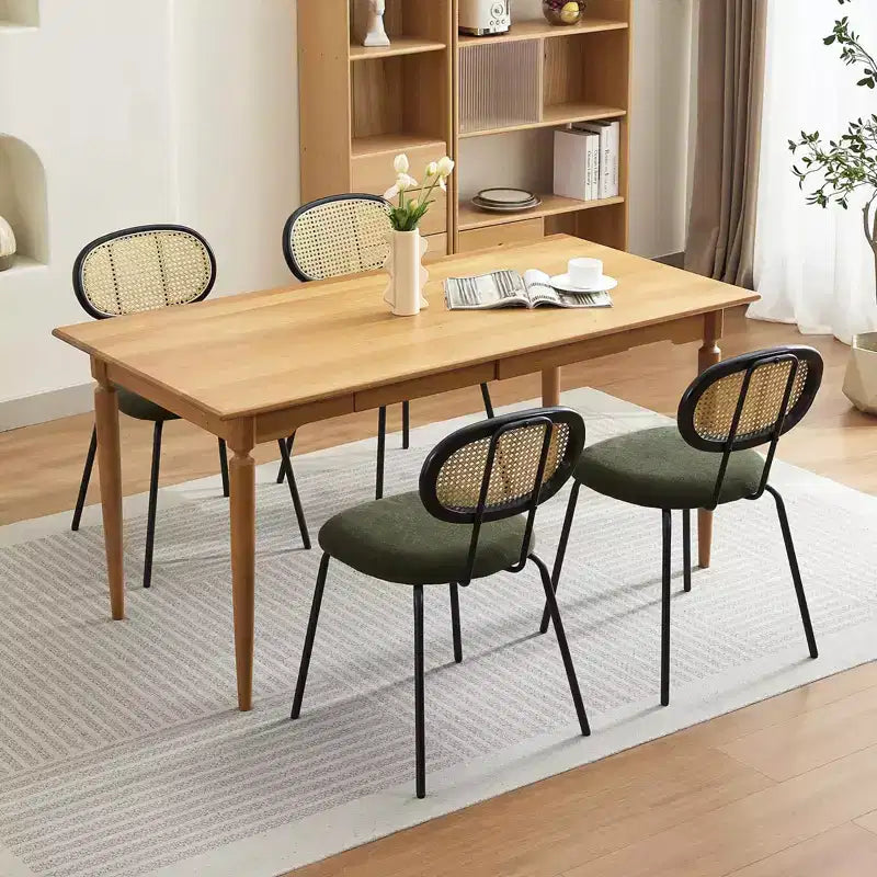 Lot de 2 chaises de salle à manger - Rembourrage en velours, style moderne du milieu du siècle, dossier en rotin, pieds en métal robustes, parfaites pour la cuisine, le salon, la réception.