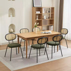 Lot de 2 chaises de salle à manger - Rembourrage en velours, style moderne du milieu du siècle, dossier en rotin, pieds en métal robustes, parfaites pour la cuisine, le salon, la réception.