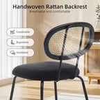 Lot de 2 chaises de salle à manger - Rembourrage en velours, style moderne du milieu du siècle, dossier en rotin, pieds en métal robustes, parfaites pour la cuisine, le salon, la réception.