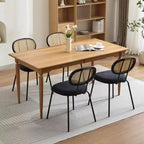 Lot de 2 chaises de salle à manger - Rembourrage en velours, style moderne du milieu du siècle, dossier en rotin, pieds en métal robustes, parfaites pour la cuisine, le salon, la réception.
