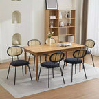 Lot de 2 chaises de salle à manger - Rembourrage en velours, style moderne du milieu du siècle, dossier en rotin, pieds en métal robustes, parfaites pour la cuisine, le salon, la réception.