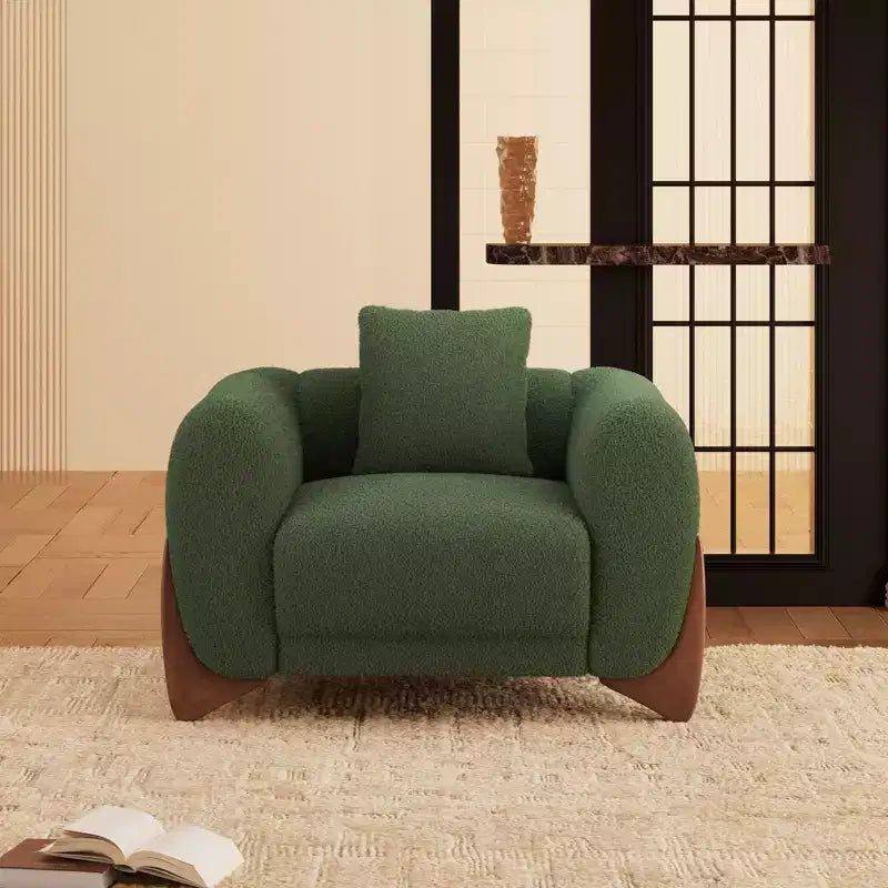 Fauteuil d'appoint moderne du milieu du siècle avec tissu en laine d'agneau, chaises de salon rembourrées avec coussin lombaire - Morden Fort
