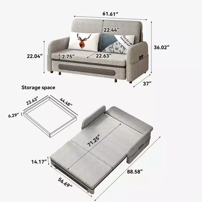 Gaoyangjiaju Canapé-lit convertible 94 cm à 225 cm avec rangement caché et roulettes verrouillables