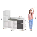 Étagère pour livres pour enfantsBibliothèque pour enfants avec coussin d'assise doux Meuble de rangement pour jouets et coin lecture pour enfants, Meuble de rangement pour enfants de 112 cm