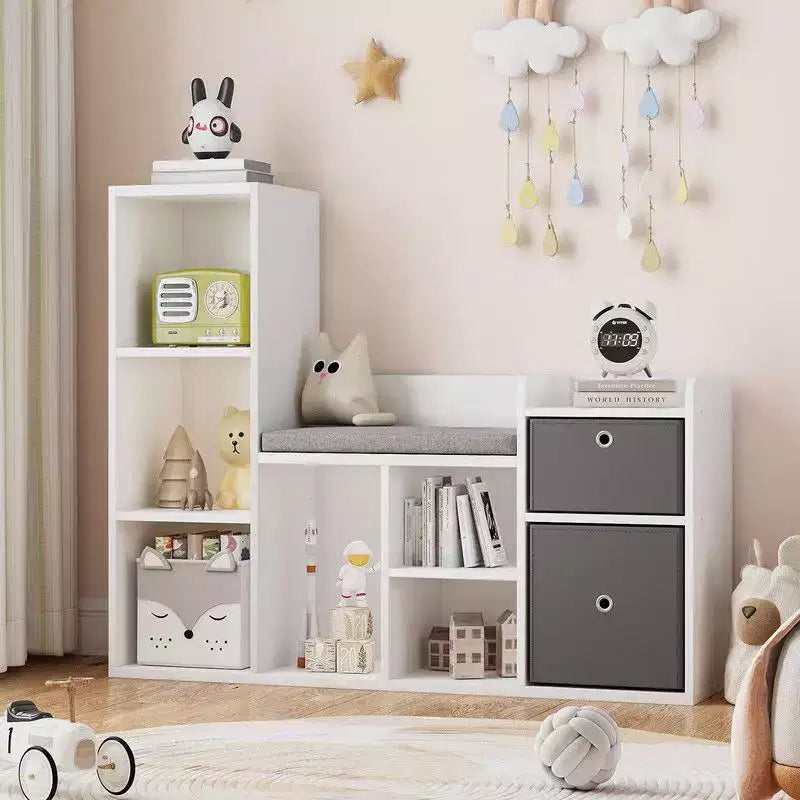 Étagère pour livres pour enfantsBibliothèque pour enfants avec coussin d'assise doux Meuble de rangement pour jouets et coin lecture pour enfants, Meuble de rangement pour enfants de 112 cm
