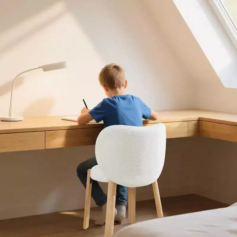 Mignonne Chaise Coiffeuse avec Dossier Cœur, Tabouret de Maquillage Moderne en Tissu Teddy pour Chambre, Bureau, Salle à Manger et Salon