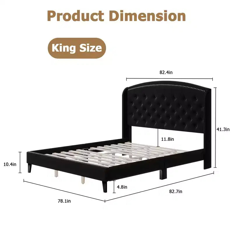 Lit Cadre de lit Capitonnée TROPOW King Size avec Tête de Lit à Oreilles - Lit Plateforme Rembourré à Profil Bas, Support de Lattes en Bois Robuste, Aucun Sommier Tapissier Requis