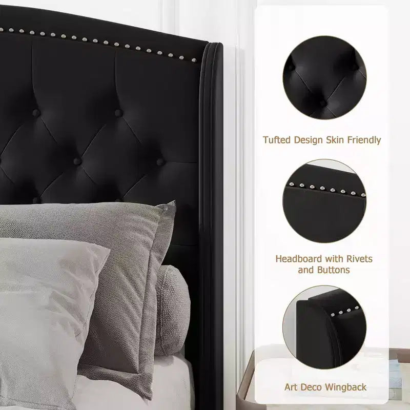 Lit Cadre de lit Capitonnée TROPOW King Size avec Tête de Lit à Oreilles - Lit Plateforme Rembourré à Profil Bas, Support de Lattes en Bois Robuste, Aucun Sommier Tapissier Requis