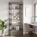COZONY 5-Tier Vintage Bookshelf with Drawer - Industrial Tall Bookcase Storage Shelf with Metal Frame for Living Room, Office