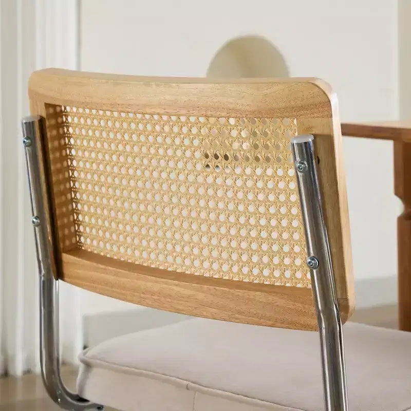 Lot de 2 chaises de salle à manger modernes du milieu du siècle, vert olive, chaises d'appoint en velours avec dossier en rotin naturel et piètement en chrome inoxydable