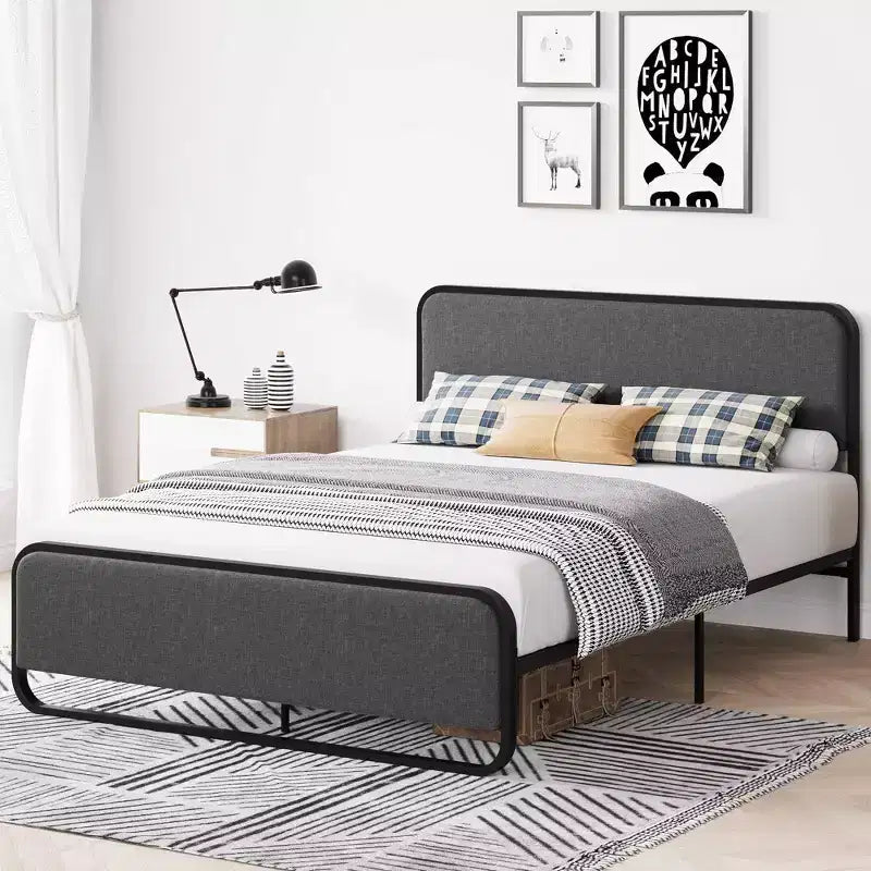 Queen Platform Bed Frame, Upholstered Queen Bed Frame with Headboard, Footboard, Under Bed Storage, Modern Noise Free Bed Frame with Sturdy Metal