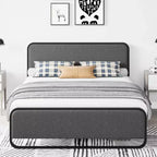 Cadre de lit Queen, Cadre de lit Queen rembourré avec tête de lit, pied de lit, rangement sous le lit, Cadre de lit moderne silencieux avec métal robuste