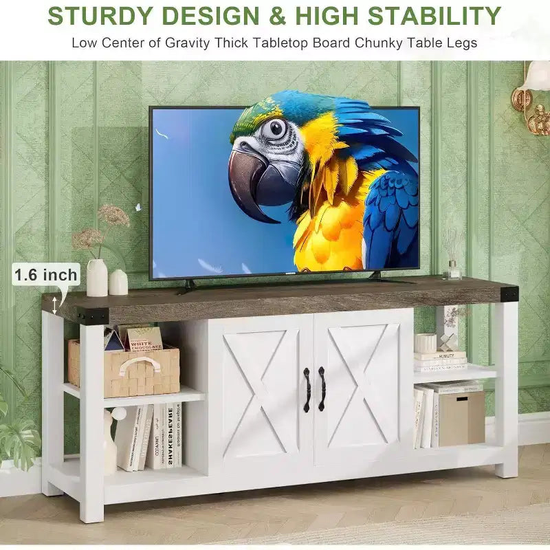 Meuble TV banc de divertissement 65" - Console média avec étagères de rangement pour salon