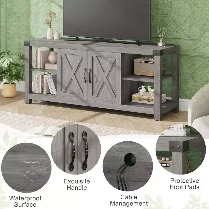 Meuble TV banc de divertissement 65" - Console média avec étagères de rangement pour salon