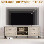 Meuble TV moderne du milieu du siècle de 70 pouces, meuble de divertissement avec colonnes romaines en métal et tiroir, console TV pour salon gris rustique