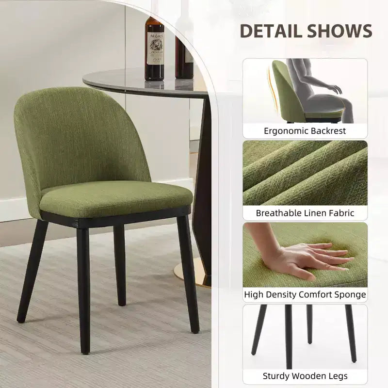 Chaises de salle à manger, lot de 2 chaises de cuisine rembourrées en lin – Chaises d'appoint modernes en bois avec coussins épais pour salle à manger, beige