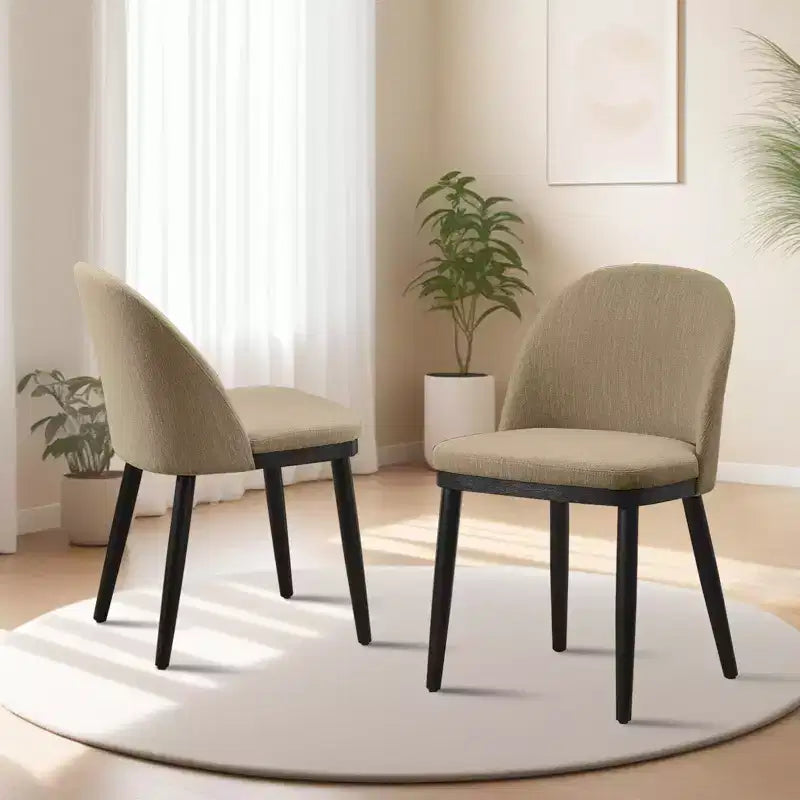 Chaises de salle à manger, lot de 2 chaises de cuisine rembourrées en lin – Chaises d'appoint modernes en bois avec coussins épais pour salle à manger, beige