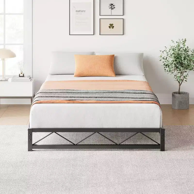 Metal Platform Bed Frame with Wave Headboard & Footboard, Steel Slat Support, Noise-Free, No Box Spring Needed, Twin/Full/Queen/King