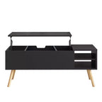 Table basse à plateau relevable TROPOW Table centrale avec compartiment caché Étagère de rangement réglable Table à manger à plateau relevable, noire