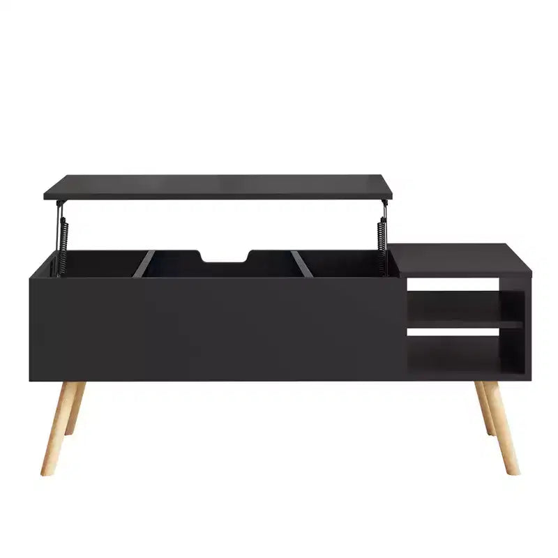 Table basse à plateau relevable TROPOW Table centrale avec compartiment caché Étagère de rangement réglable Table à manger à plateau relevable, noire