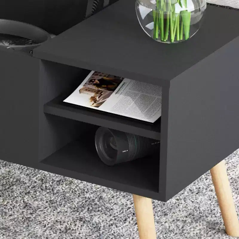 Table basse à plateau relevable TROPOW Table centrale avec compartiment caché Étagère de rangement réglable Table à manger à plateau relevable, noire