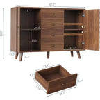 Buffet de 120 cm de large avec 4 tiroirs, grand buffet avec rangement, buffet de ferme en bois avec 2 portes, pour la maison