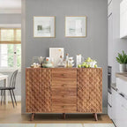Buffet de 120 cm de large avec 4 tiroirs, grand buffet avec rangement, buffet de ferme en bois avec 2 portes, pour la maison