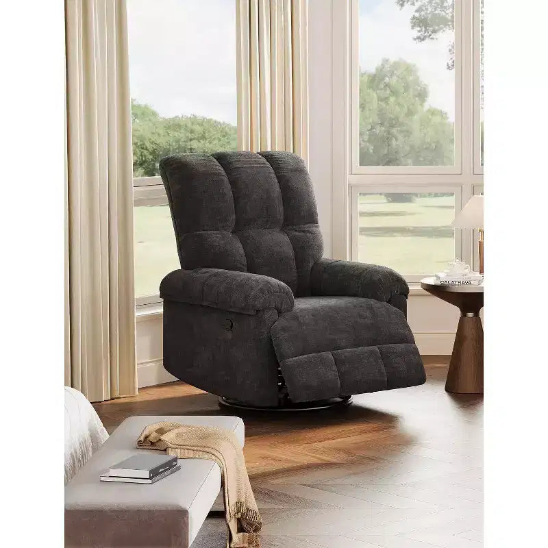 Fauteuil inclinable pivotant à 360° en chenille – Fauteuil à bascule manuel avec accoudoirs rembourrés pour salon et chambre d'enfant