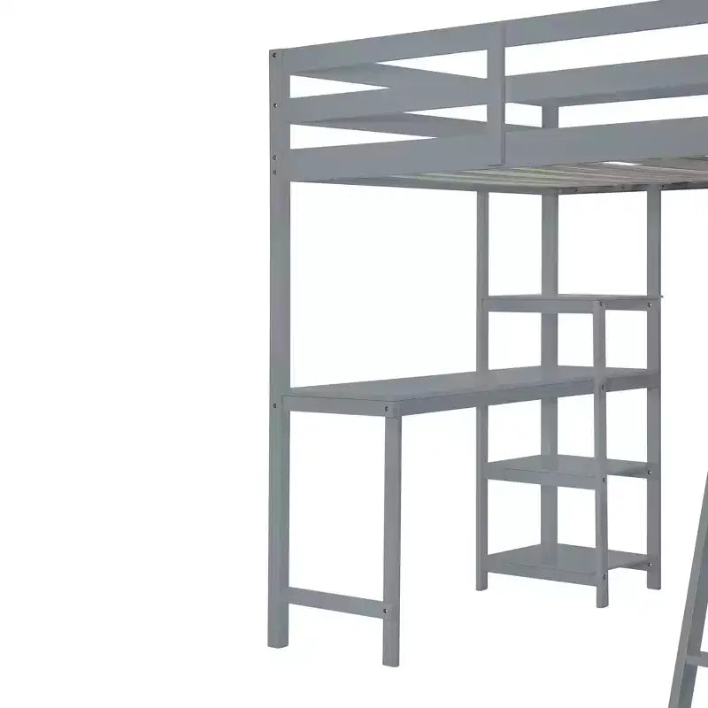 Lit mezzanine pleine grandeur avec armoire et bureau pour enfants, cadre de lit mezzanine haut en bois avec étagères de rangement