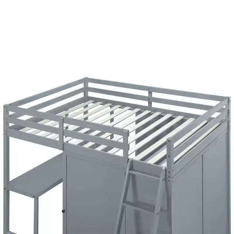 Lit mezzanine pleine grandeur avec armoire et bureau pour enfants, cadre de lit mezzanine haut en bois avec étagères de rangement