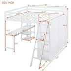 Lit mezzanine pleine grandeur avec armoire et bureau pour enfants, cadre de lit mezzanine haut en bois avec étagères de rangement