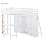 Lit mezzanine pleine grandeur avec armoire et bureau pour enfants, cadre de lit mezzanine haut en bois avec étagères de rangement
