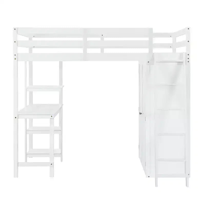 Lit mezzanine pleine grandeur avec armoire et bureau pour enfants, cadre de lit mezzanine haut en bois avec étagères de rangement