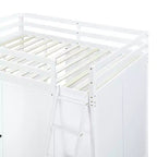 Lit mezzanine pleine grandeur avec armoire et bureau pour enfants, cadre de lit mezzanine haut en bois avec étagères de rangement