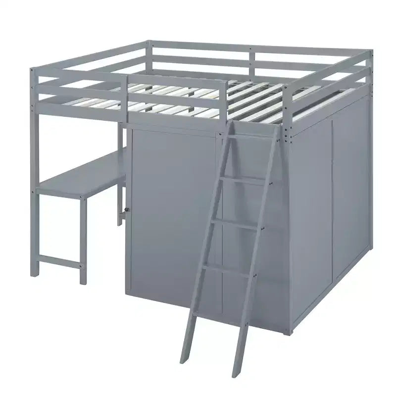 Lit mezzanine pleine grandeur avec armoire et bureau pour enfants, cadre de lit mezzanine haut en bois avec étagères de rangement