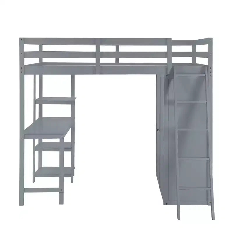Lit mezzanine pleine grandeur avec armoire et bureau pour enfants, cadre de lit mezzanine haut en bois avec étagères de rangement